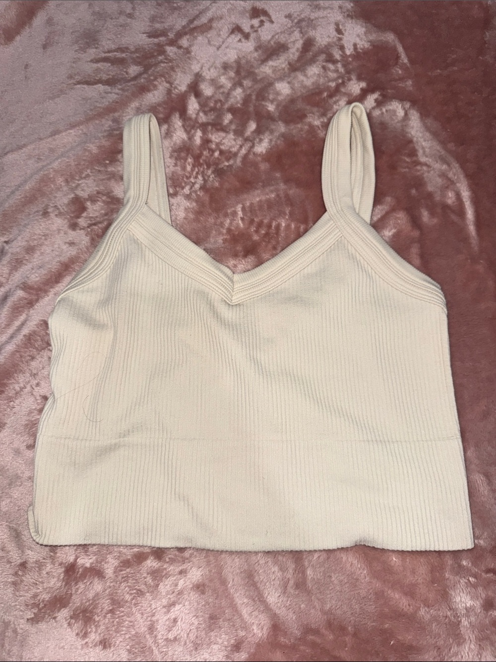 Ribbed V-Neck Crop Tank Top - Cream